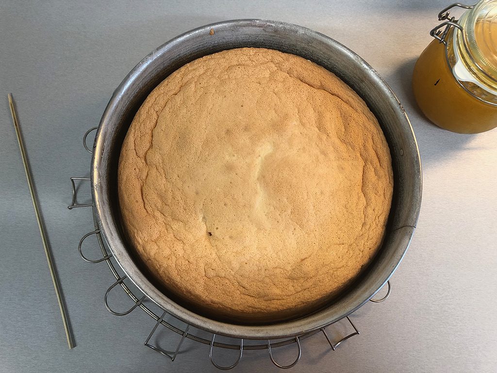 Jam sponge cake out of the oven
