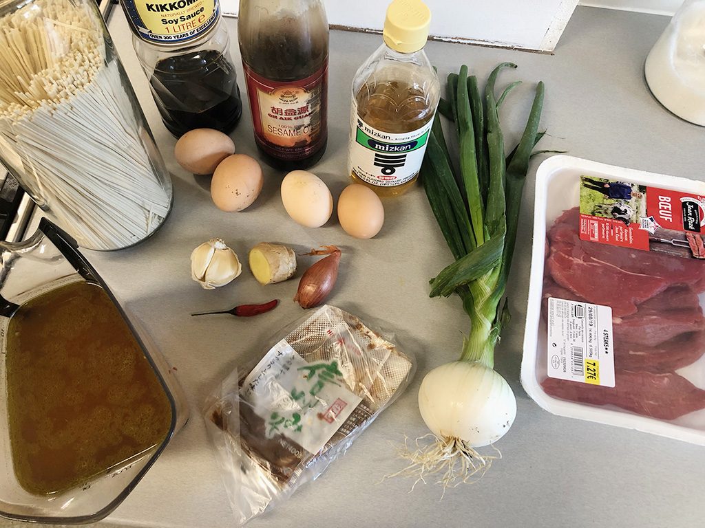 Beef and egg noodle soup ingredients
