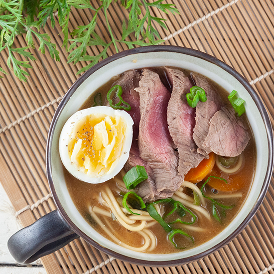 Beef and egg noodle soup