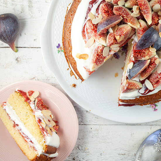 Olive oil cake with mascarpone and figs