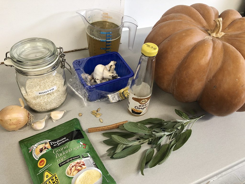 Pumpkin and mushroom risotto ingredients