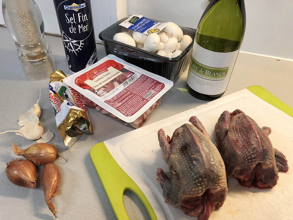 Pigeon with mushroom and white wine sauce ingredients