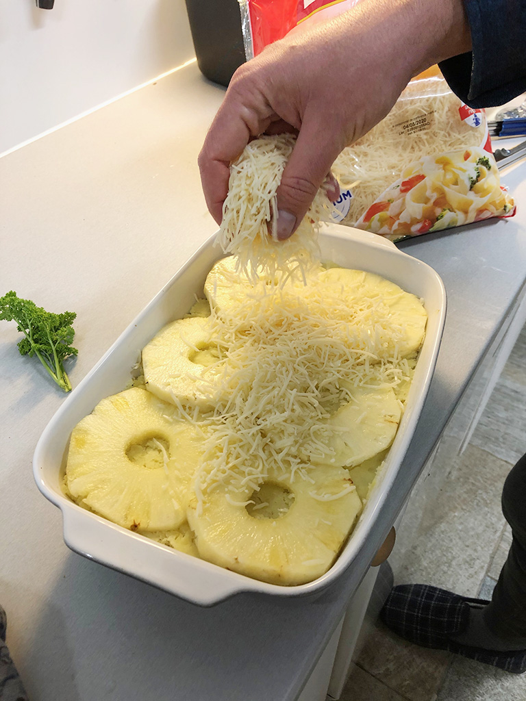 Making the sauerkraut and pineapple casserole