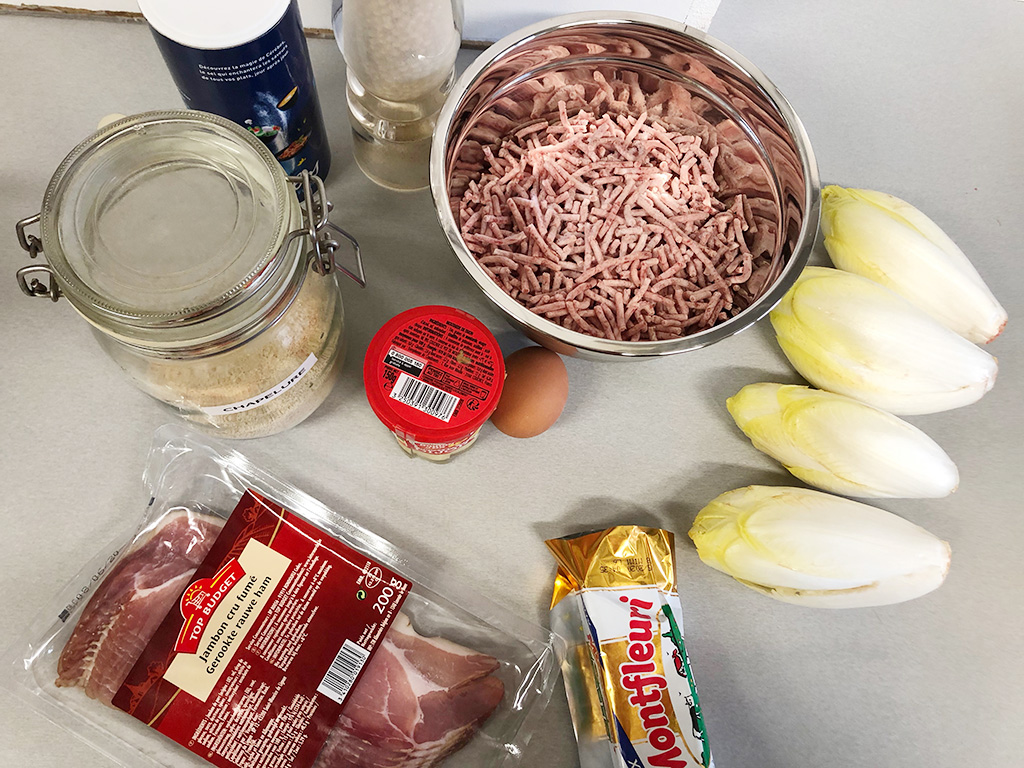 Oven baked endive and ham ingredients