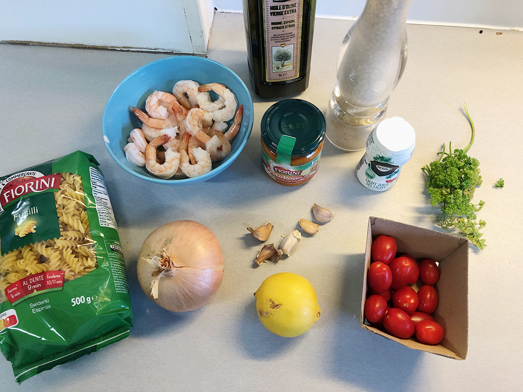 Shrimp pasta ingredients