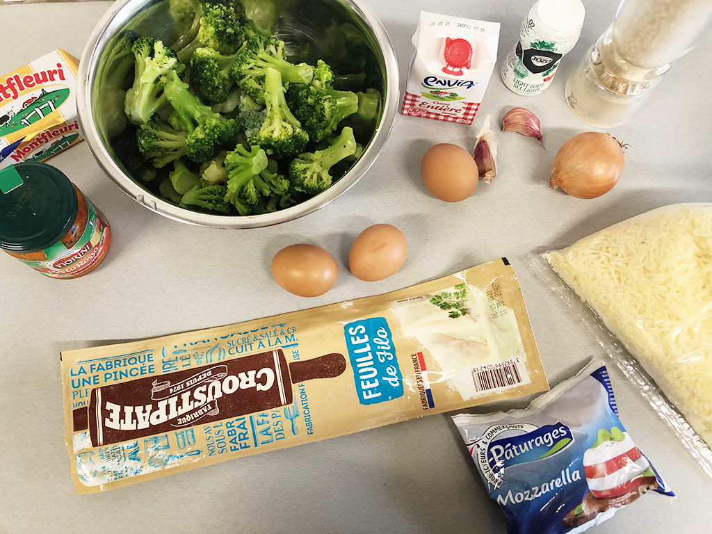 Vegetarian broccoli filo tart ingredients