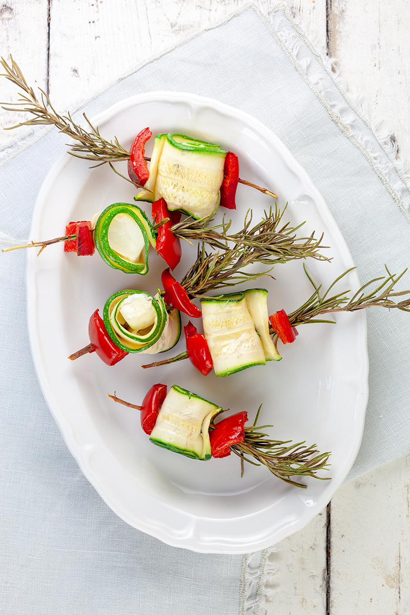 Barbecue veggie kebabs with feta and rosemary